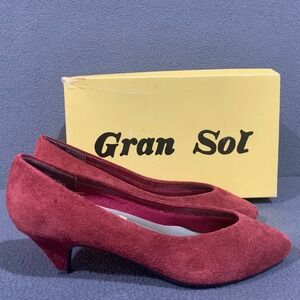 Vintage Gran Sol Burgundy Suede Kitten Heel Pointed Toe Pumps Women's Shoes 7 M